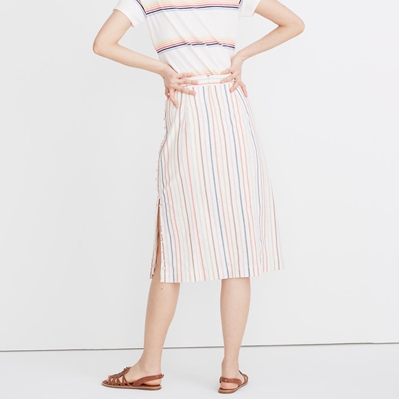MADEWELL RAINBOW STRIPE BUTTON SLIT MIDI SKIRT - Picture 2 of 6